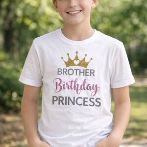 Brother Birthday Princess Tee Athletic Works Size S White Cotton — Birthday Part